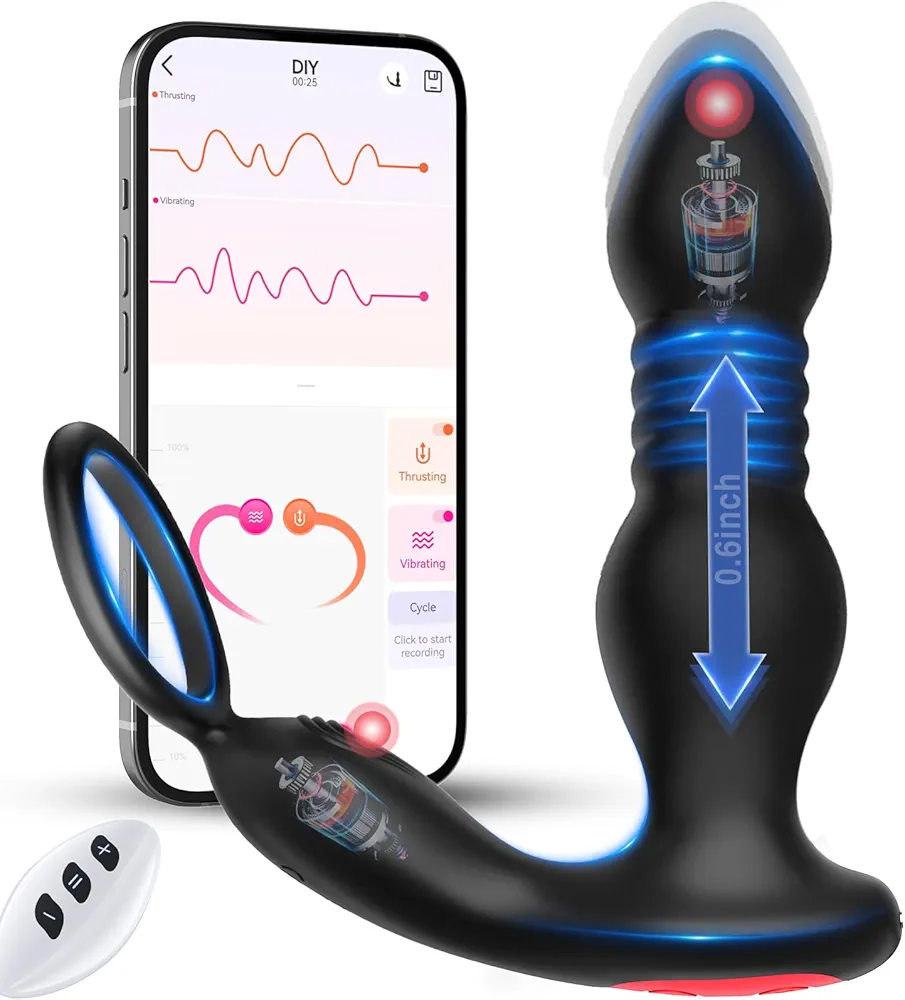 BEISAR Prostate Massager Anal Vibrator Thrusting Vibrating 7 Modes with Cock Ring Anal Plug Anal Sex Toys P Spot Massager Male Sex Toys for Men Enema Products Dildos Women Couples Remote Control