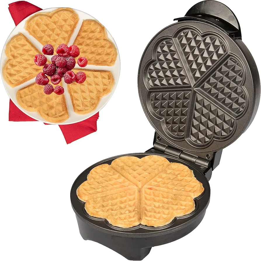 Heart Waffle Irons,Waffle Maker Non-Stick for Easy Cleanup, 5-Slice Heart Waffle Sandwich Maker, Breakfast Machine,Indicator Lights, Cool Touch Handle, 1000W Heating Fast, Silver & Black