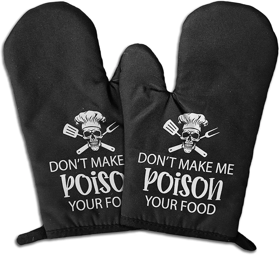 2 Pcs Funny Skull Oven Mitts Don't Make Me Poison Your Food Heat Resistant Mitts Adult Humor Silicone Non-Slip Kitchen Mitts Novelty Birthday Gifts for Women Men Friend Baker Cooking Chef