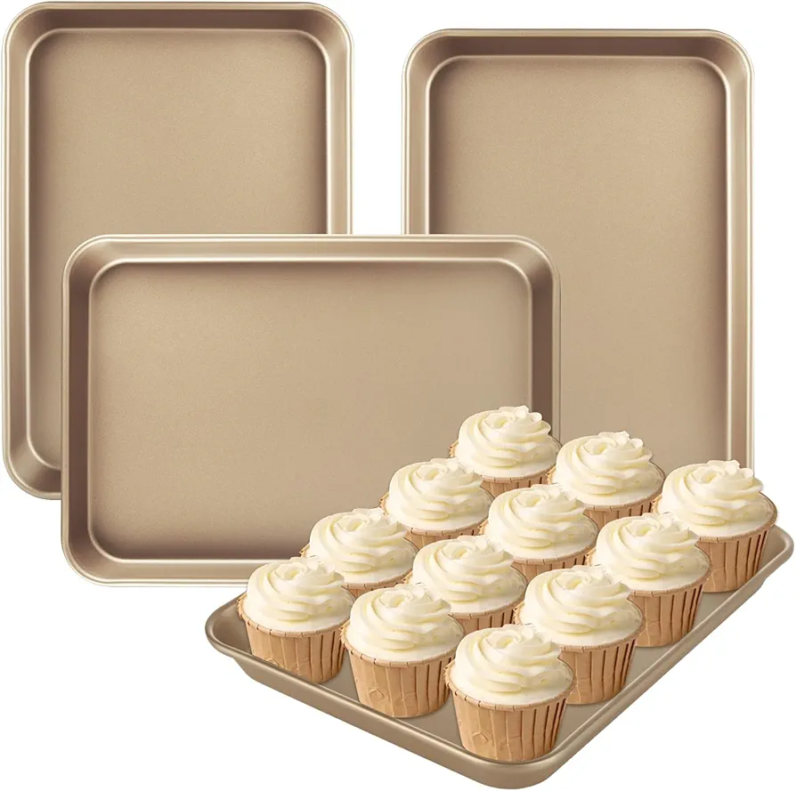 SHUESS 4 Pack Commercial Baking Sheet Pan, Carbon Steel Cookie Sheets for Baking Nonstick Warp Resistant Baker's Half Sheet Pan, Thick Cookie Trays for Baking, Oven, 13.5 X 10 Inch
