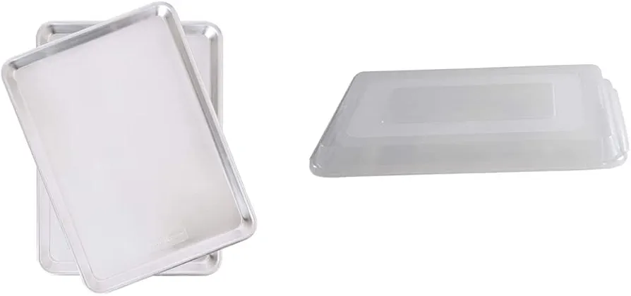 Nordic Ware Natural Aluminum Commercial Baker's Half Sheet, 2-Pack + Nordic Ware Half Sheet Cover (13 by 18 Inch, Clear)