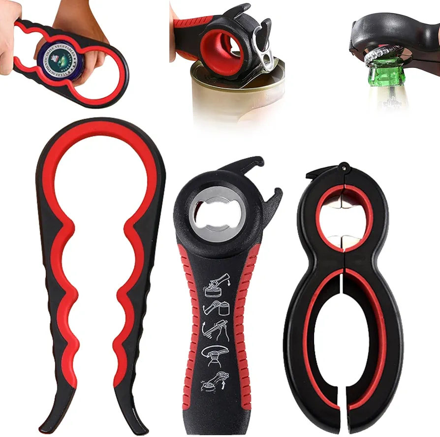 3 Pieces Manual Can Opener, Jar Opener, Bottle Opener, Multifunction Jar Opener, Grip to Open Jars Bottles and Lids, for Elderly and Bar