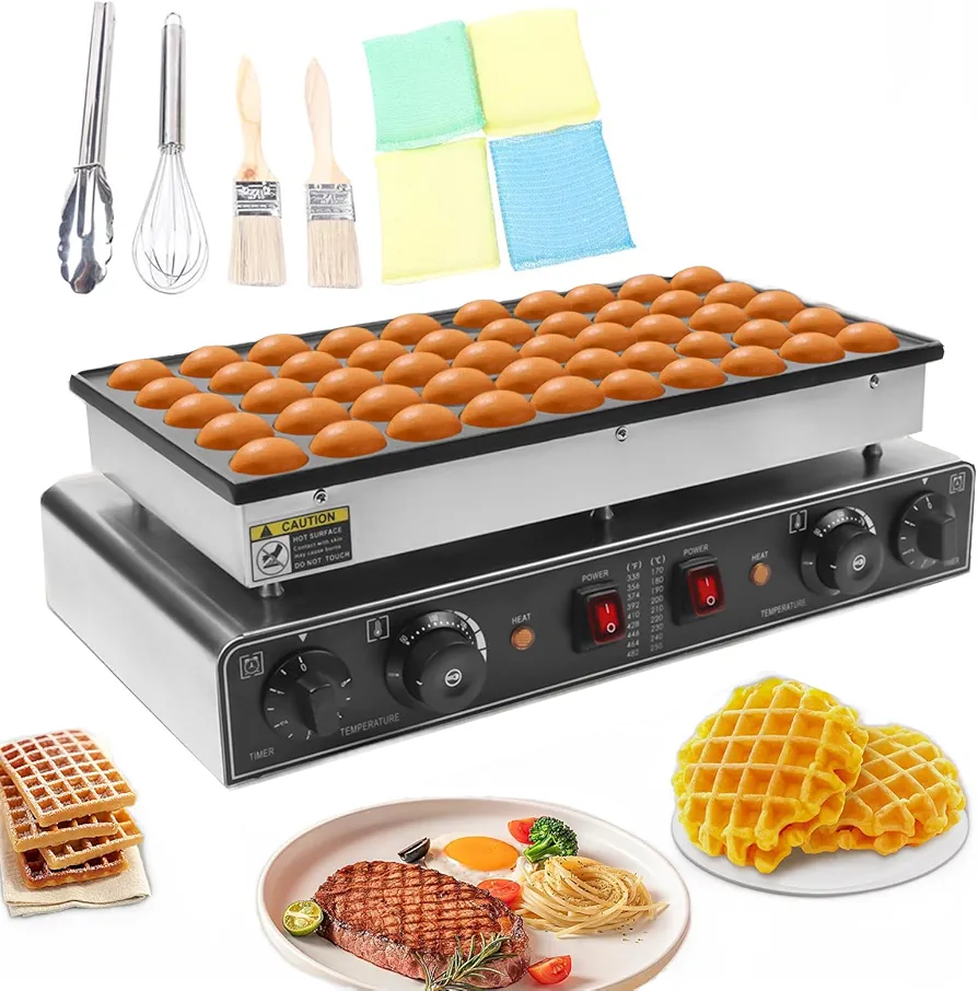 Mini Dutch Pancake Baker,50PCS Commercial Electric Nonstick Waffle Maker Machine,for Home and Restaurants,Temperature and Time Control 50~300℃ 1700W(A)