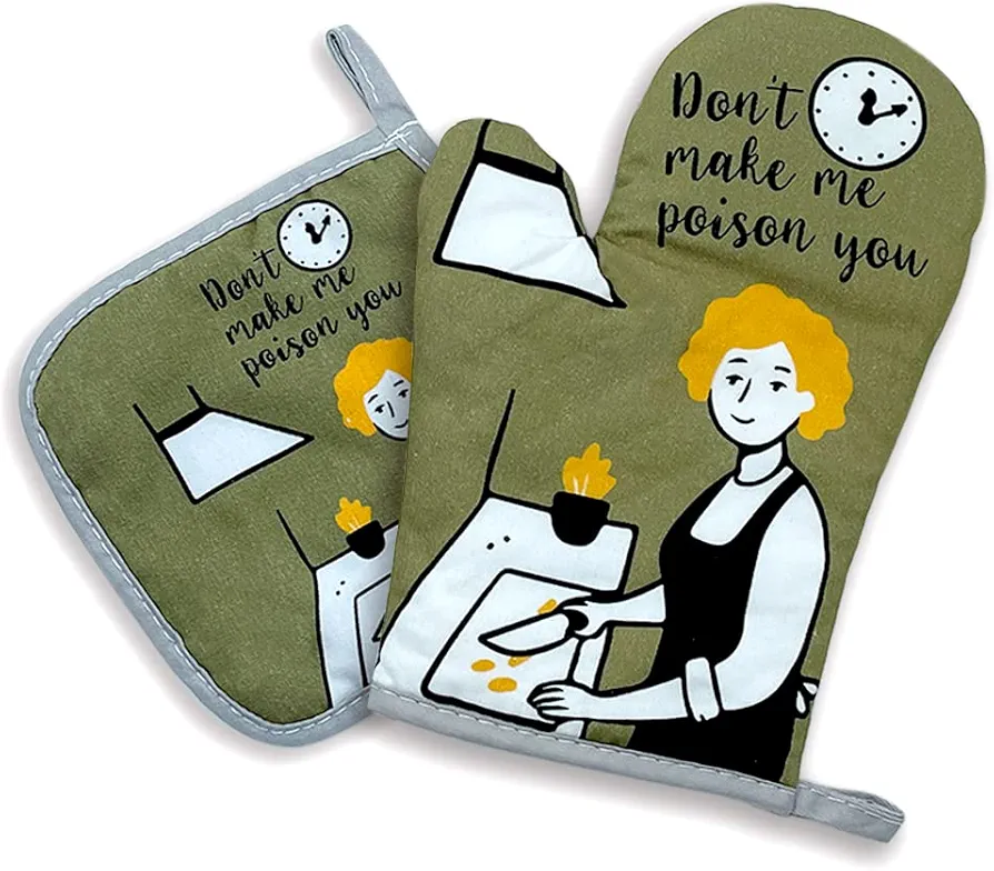 Don’t Make Me Poison You,Oven Mitts and Pot Holders Sets of 2，Funny Oven Mitt，Personalized Gifts，Funny Gift for Mom,,Kitchen Gift for Women，Friend Birthday Gift