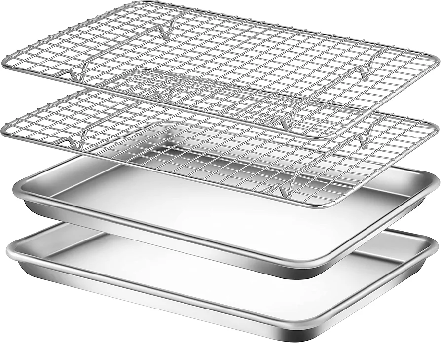 Nutrichef 2-Piece Nonstick Aluminum Baking Sheets w/ 2 Cooling Wire Racks - Premium Heavy Duty Aluminum Pans for Baking Cookies, Pastries, Bacon, & More - Rust & Warp Resistant, 13" x 10"