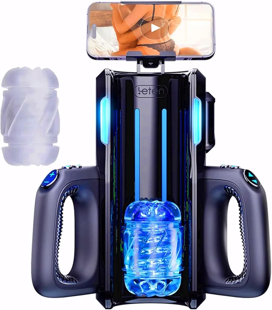 Leten King Pro Thruster Automatic Male Masturbator Sex Toy 10 Modes Thrusting Machine Electric Stroker Massage for Men Large Piston Device with Handheld & Phone Holder & 2 Clear Sleeve & Voice, Black