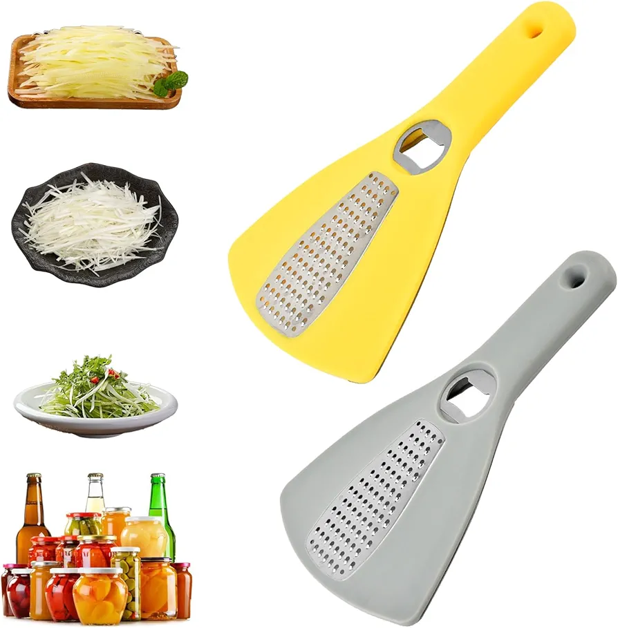 3 in 1 Can Opener, Vegetable Grater, Bottle Opener, Manual Bottle Openers Multi-function Can Opener with Vegetable Grater (Gray+Yellow)