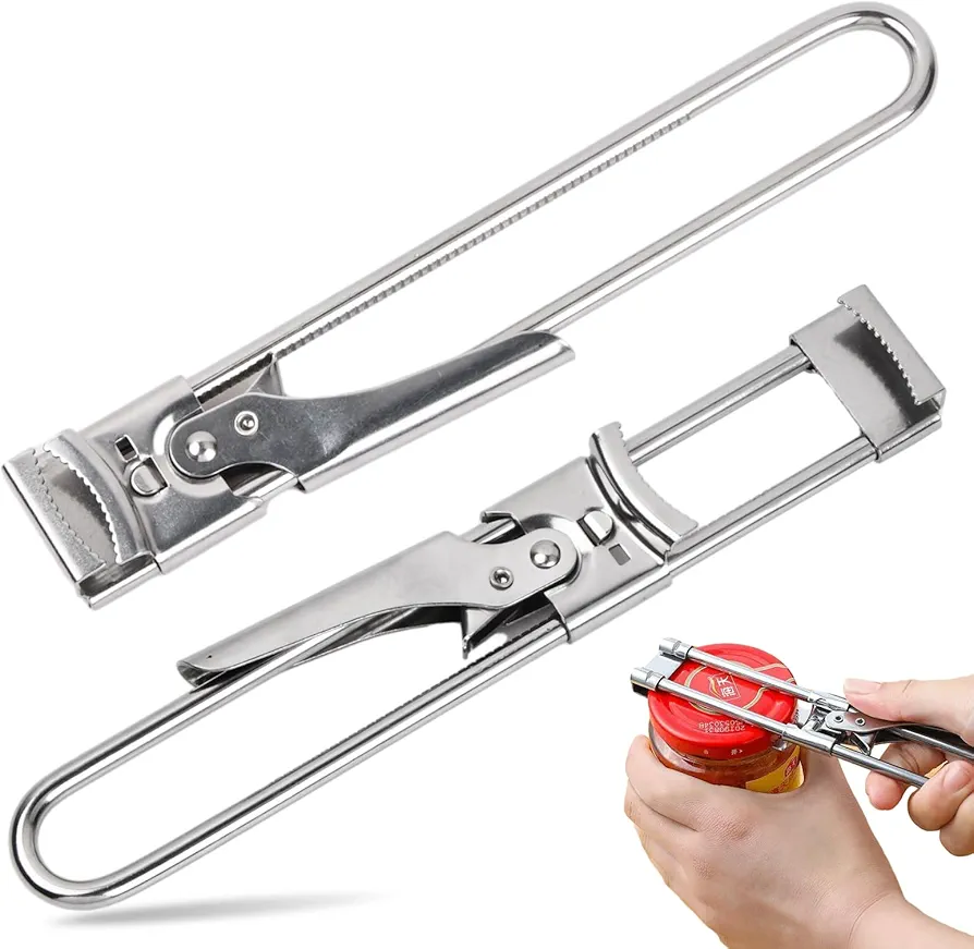 Adjustable Jar Opener, 2 Pieces Stainless Steel Manual Can Opener Bottle Opener Multifunction Glass Lid Opener for Arthritis for Arthritis for Weak Hands Seniors