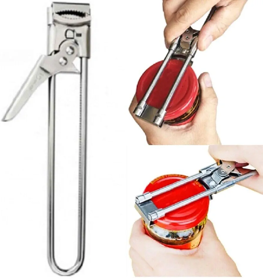 Stainless Steel Can Opener - Multifunction Adjustable Jar Lid Gripper Tool