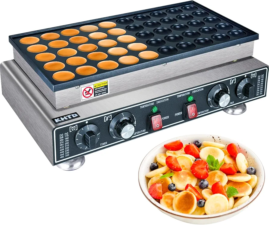 Mini Pancake Maker Machine, 50PCS Electric Nonstick Dutch Pancake Maker 110V 1600W, Commercial Muffin Maker with 2 Thermostats & 2 Timers Separate Control for Home Restaurant (12"D×21"W×7"H)