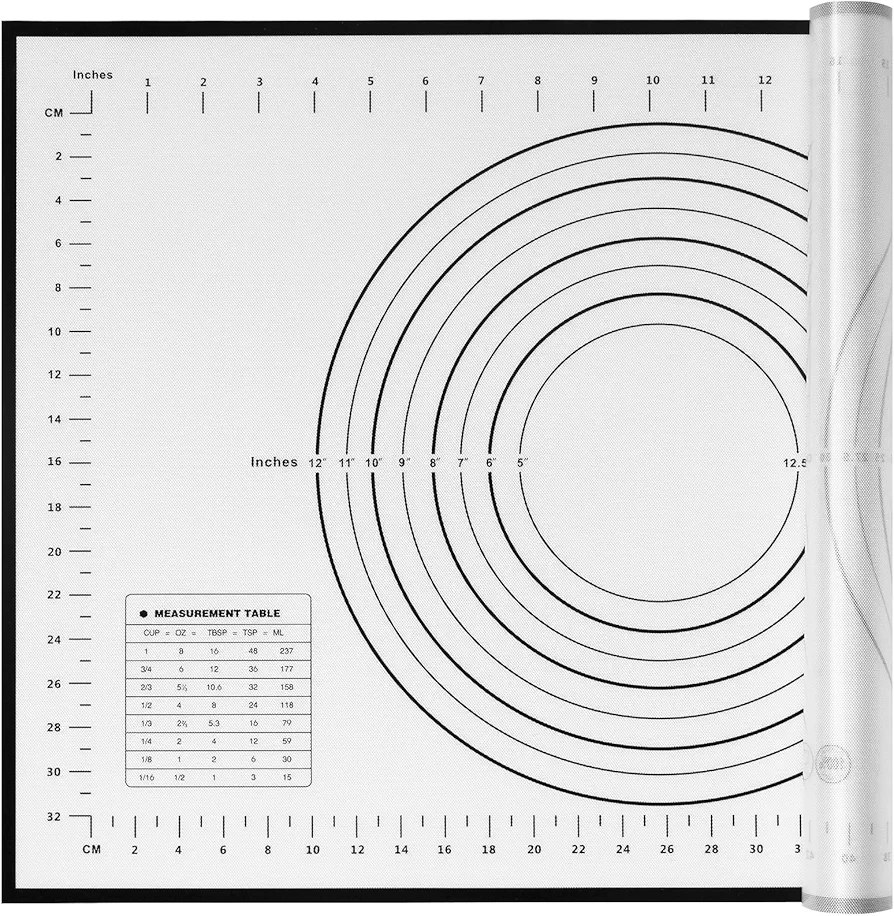 Yansumi silicone pastry mat non stick baking mat with measurement fondant mat with three sizes for silicone baking mat, counter mat, dough rolling mat,fondant/pie crust mat. (L,24"L x 16"W, Black)