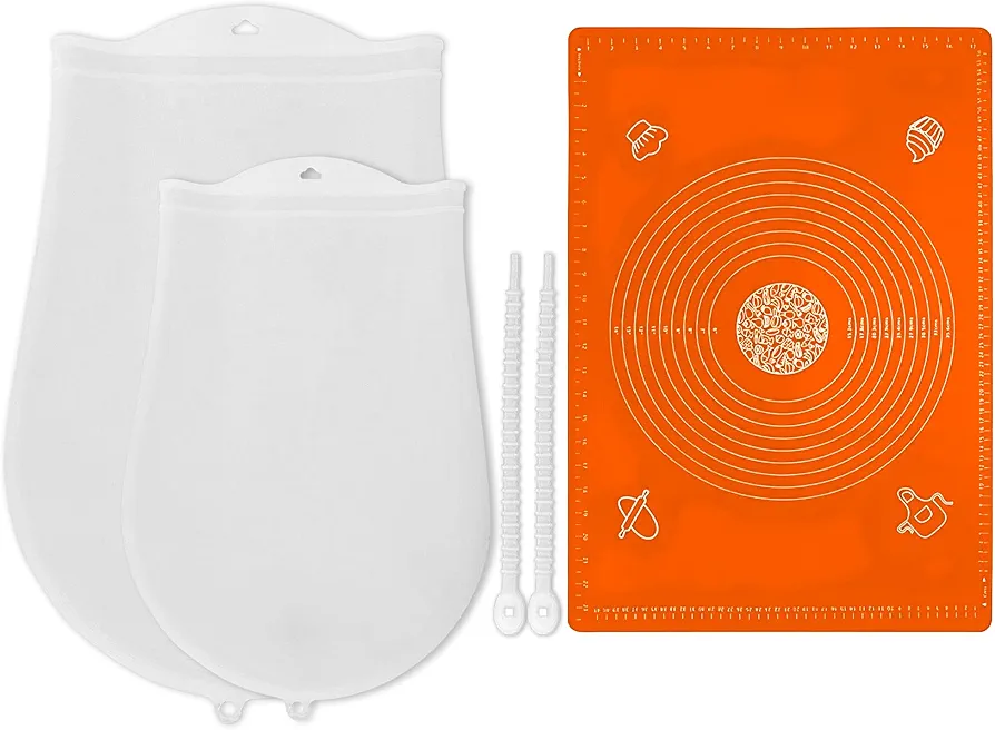 Kneading Dough Bags 2 Pieces And Silicone Mat For Baking Set, Dough Mixer for Bread Pastry Pizza, Non-slip Dough Rolling Baking Mat, Countertop Kneading Mats, Non-Stick and Oven Safe, 16" x 20”