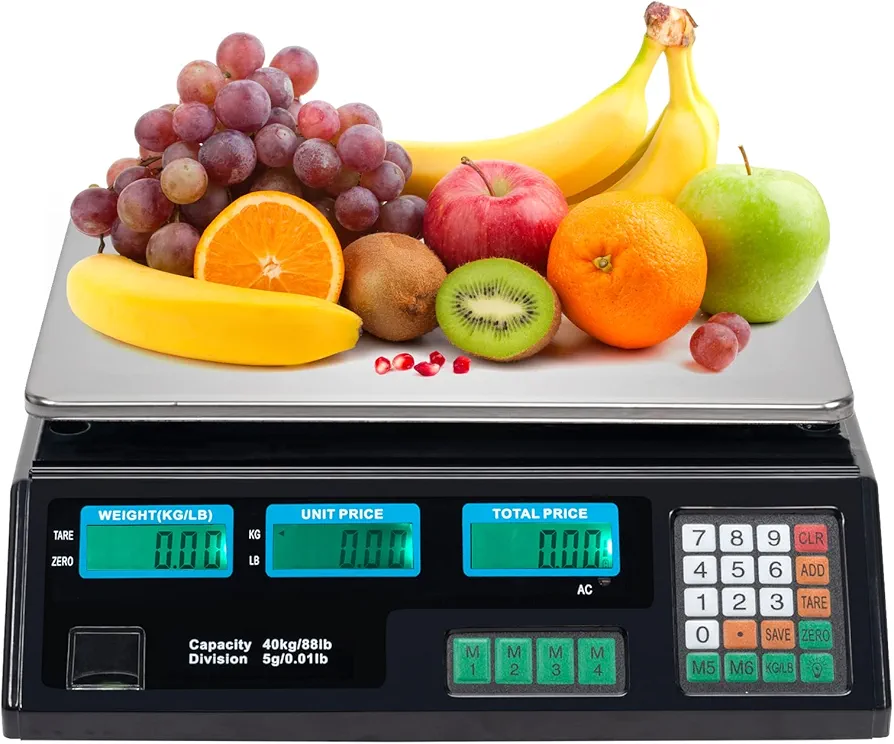 ROVSUN 88LB 40KG Deli Electronic Commercial Price Computing Scale with LCD Display for Retail Outlet Store, Kitchen, Restaurant Market, Farmer, Food, Meat, Fruit - Silver & Black