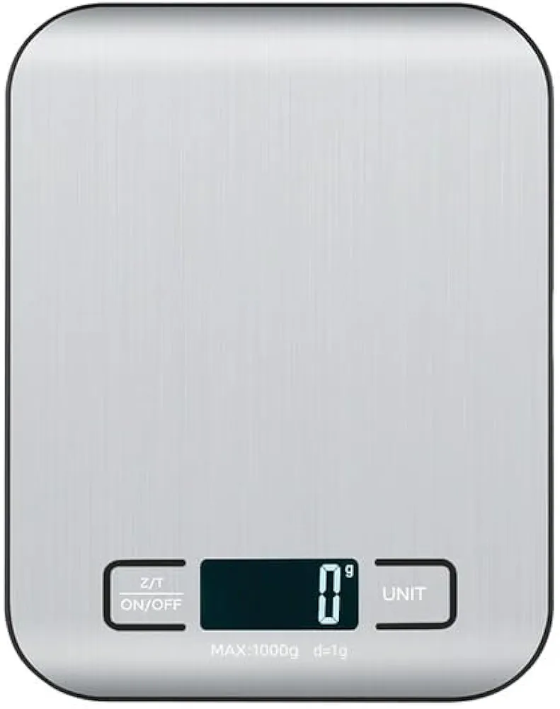 Digital Kitchen Scale, Stainless Steel, Weight in Grams and Ounces for Baking, Cooking, and Meal Prep, LCD Display. (Black Frame)