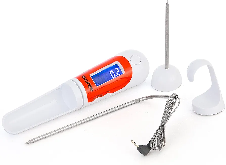 Gourmia GKS9120 3-in-1 Spoon Scale with Cooking Thermometer Interchangeable Kitchen Tool with Mini Scale, Corded Temperature Probe & Cordless Temperature Probe, Durable BPA Free Food Safe Material