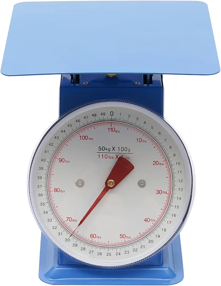 Mechanical Dial Scale, Pointer Disc Display 50kg/110 lbs Weighing Range, 0.1kg/0.22 lbs Unit Mechanical Scales Heavy Duty Industrial Portion-Control for Supermarkets, Food Markets, Snack Shop (Blue)