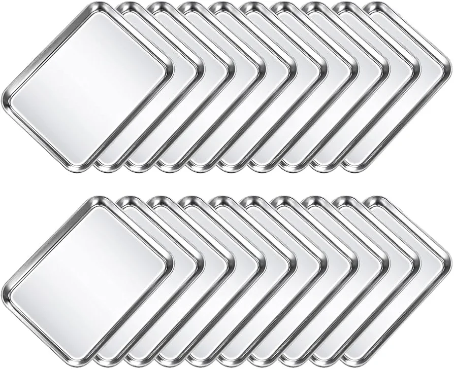 20 Pieces Baking Sheet Pan Set Stainless Steel Oven Baking Pan Toaster Oven Pans,10 x 8 x 1 Inch Baking Pan Oven Tray Cake Toaster Roasting Metal Rectangle Trays Oven and Dishwasher Safe