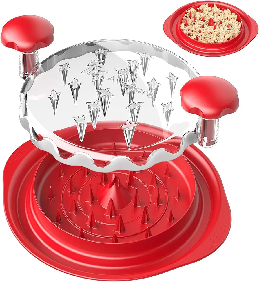 Chicken Shredder Tool Twist, Meat Shredder Chicken Breast, Clear Lid Hand Held Twist Meat Grinder, Visible Meat Shredders Tool Twist, Ergonomic Handle, Heat Resistant, Non-Slip, BPA Free (red)
