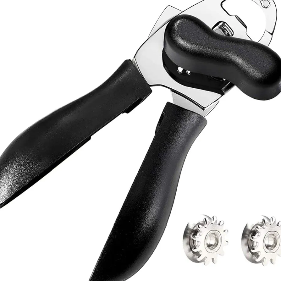 Multifunction Tin Opener Manual Can Opener Jar Bottle Caps Openers with Handle Turning Knob for Elderly Black