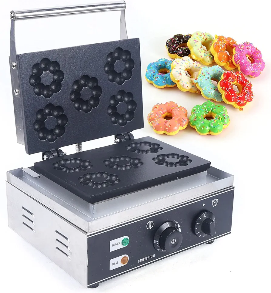 Waffle Donut Maker Machine, Professional Mini 5 Holes Plum Flower Shaped Non-stick Double-Sided Heating Doughnut Maker for Kitchen, Shop