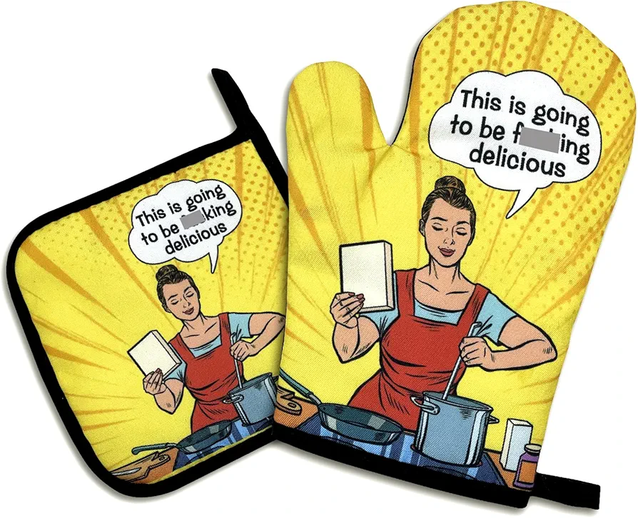 This is Going to be Fxxking Delicious,Funny Oven Mitts and Pot Holders Sets of 2,Silicone Non-Slip Oven Mitts,Kitchen Gift for Women,Cooking Baking BBQ Gifts,Housewarming Gifts