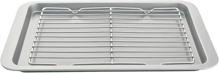 10x15inch Nonstick Baking Pan with Wire Rack, Carbon Steel Cookie Sheet and Cooling Rack, Rectangular Jelly Roll Pan, Bacon Pan for Oven, Roasting, BBQ