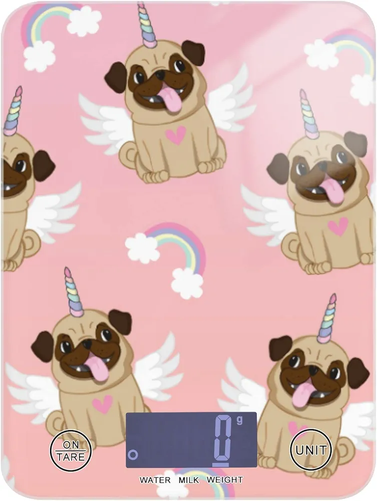 Unicorn Pug Dog Food Scale Waterproof Digital Kitchen Scales Weight Ounces and Grams with LCD Display for Kitchen Cooking Baking