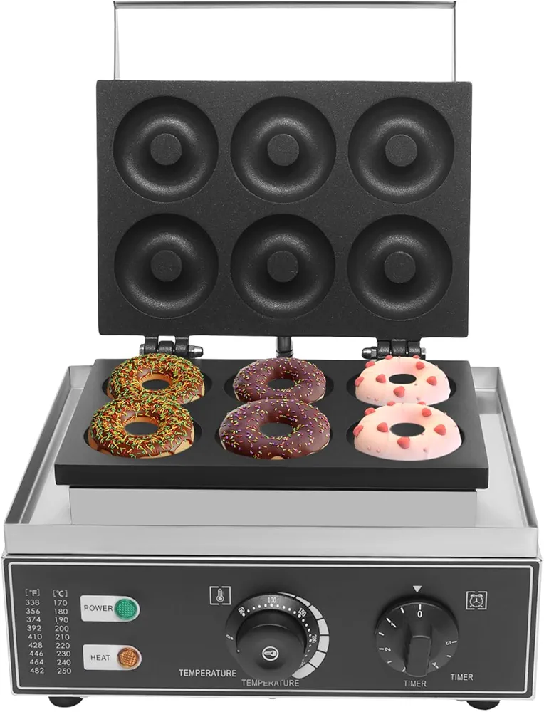 For Home Commercial Waffle Maker,1550W Donut Maker Machine Mini Donut Maker Machine Commercial 6 Holes Electric Doughnut Maker Waffle, Donut Bake Machinenon-Stick Time&Temp Control Double-Side