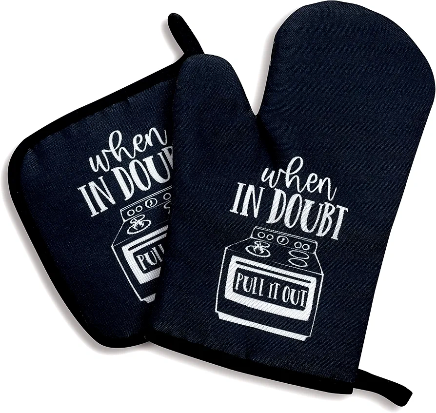 When in Doubt Pull It Out,Oven Mitts and Pot Holders Sets of 2，Funny Oven Mitt，Silicone Non-Slip Oven Mitts,Cute Housewarming Gift,Perfect for Kitchen,Cooking,Baking,Grilling