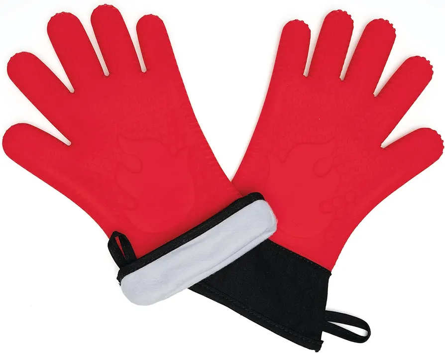 Ekogrips+ Oven Gloves with Fingers, Comfy Waterproof Heat Resistant Cooking Gloves -Long Cuff and Good Dexterity, Silicone Oven Mitts, Insulated BBQ Gloves, Outdoor Grill Gloves, Red, OSFM