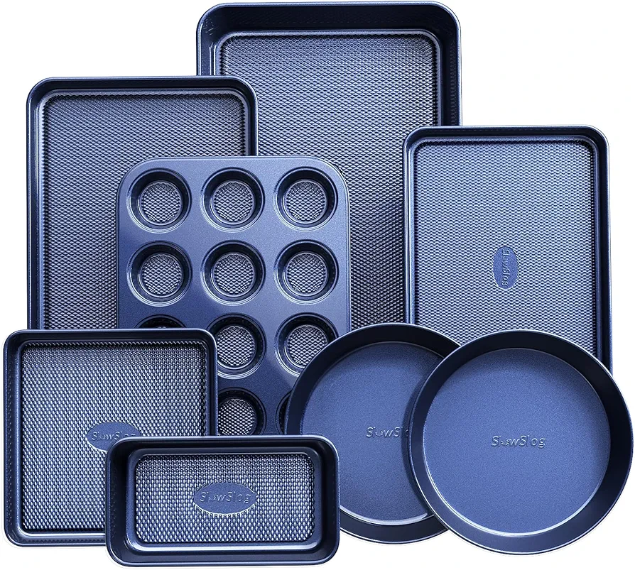 Baking Pans Set 8-Piece Bakeware Sets, Baking Sets for Cooking Nonstick Oven Pan Set, Baking Sheet Set, Cookie Sheets for Baking, Muffin Pan, Cookie Sheets (Ceramic Coated Blue)