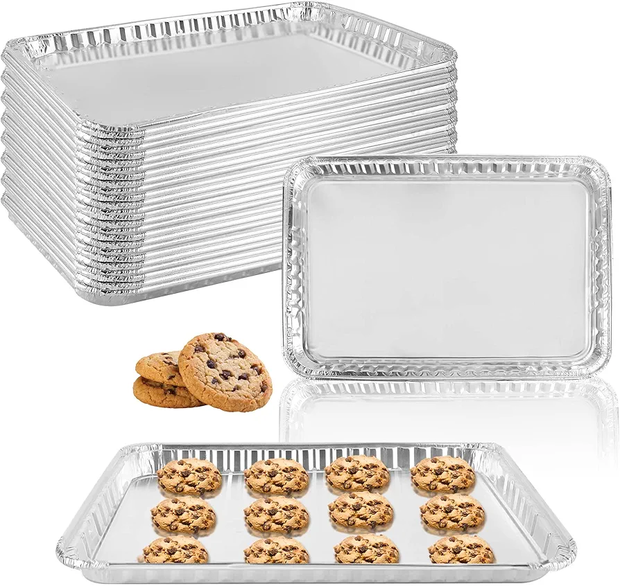 24 Pack 16 x 11 inch Aluminum Disposable Cookie Sheets for Baking and Roasting Disposable Aluminum Foil Grilling Pans for Brownie Tins,Cooking Thin, Cakes