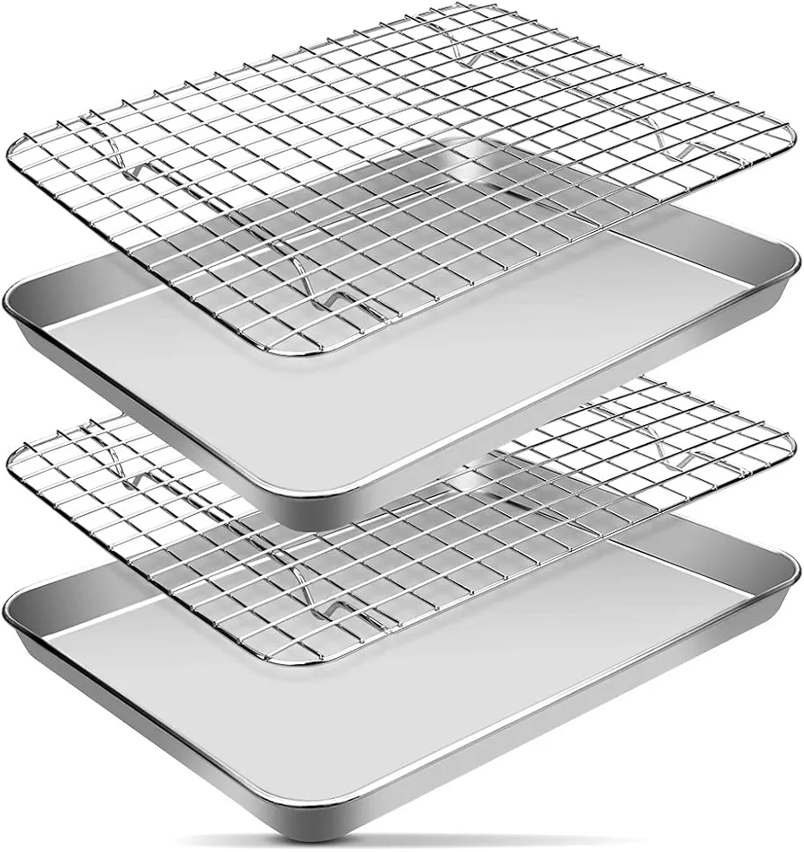EMDMAK 4 Piece Baking Sheets with Cooling Rack Set, 12.5 x 9.5 x 1 Inch Stainless Steel Cookie Sheet and Wire Rack for Baking, Dishwasher Safe