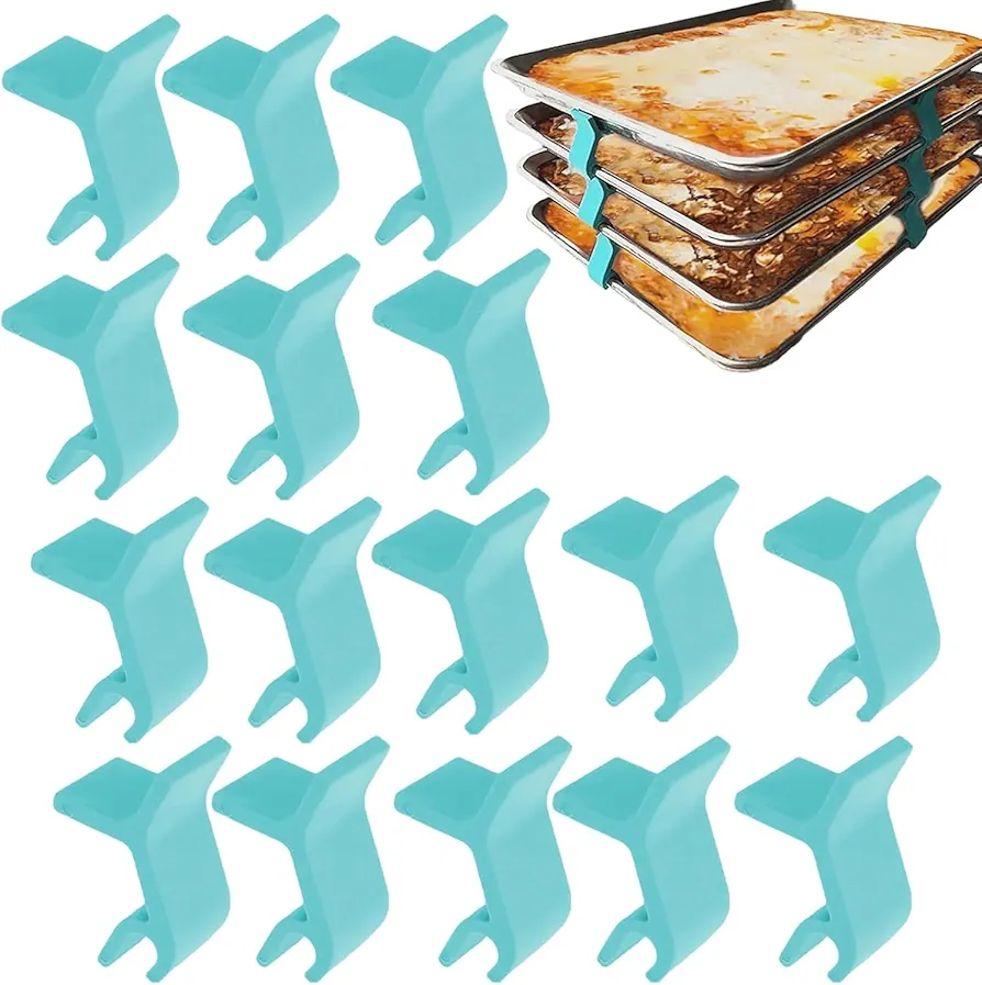Baking Sheet Stacker,16Pcs Plastic Tray Stacker Clips Reusable Cookie Sheet Stacker Holder Space-Saving Sheet Pan Stacking Clips for Freeze Dryer Trays (Blue)