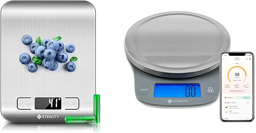 Etekcity Food Scale, Digital Kitchen Scale, 304 Stainless Steel, Weight in Grams and Ounces & Nutrition Smart Food Kitchen Scale, Digital Ounces and Grams for Cooking, Baking