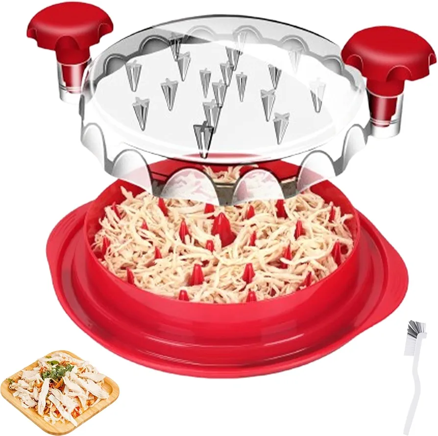 Chicken Destroyer Shredder, Chicken Shredded Tool Twister with Anti-Slip Strip, Meat Shredder Tool Twist, Ergonomic Handle for Kitchen Cooking, Food Shredder with Cleaning Brush(Red)