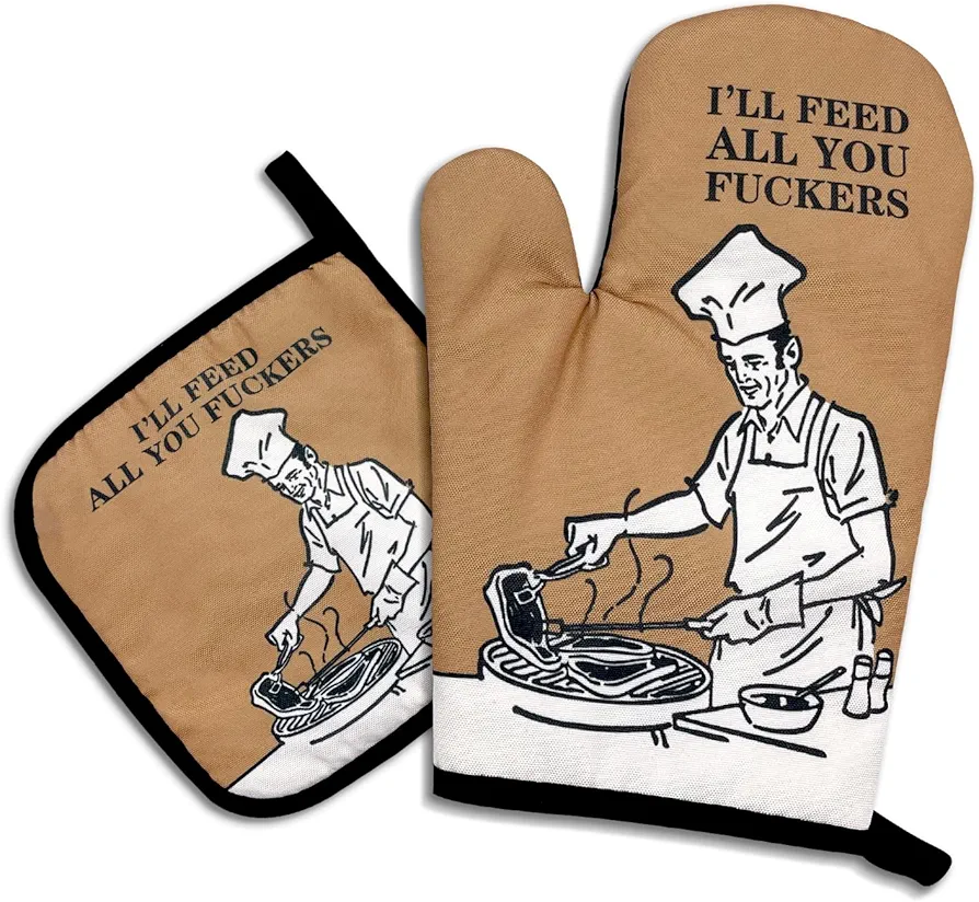 I'll Feed All You Fxxkers,Funny Oven Mitts and Pot Holders,Silicone Non-Slip Oven Mitts,Chef Gift,Housewarming Gift Ideas,Cooking Baking BBQ Gifts