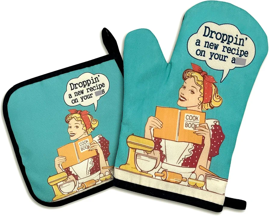 Droppin' A New Recipe on Your Ass,Funny Oven Mitts and Pot Holders Sets of 2,Silicone Non-Slip Oven Mitts,Kitchen Gift for Women,Bake Lover Gift,Housewarming Gifts