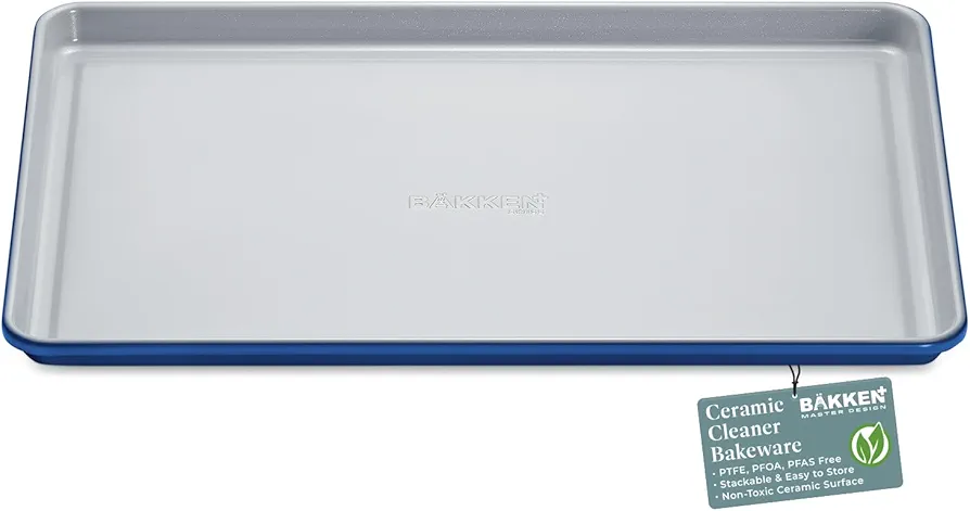 Premium Non-Stick Ceramic Baking Sheet Pan - Aluminized Steel with Ceramic Non-Stick Coating, PFOA & PFAS Free - Non-Toxic, Perfect for Baking, Roasting, and More - Medium Size (15.5" x 10") – Blue