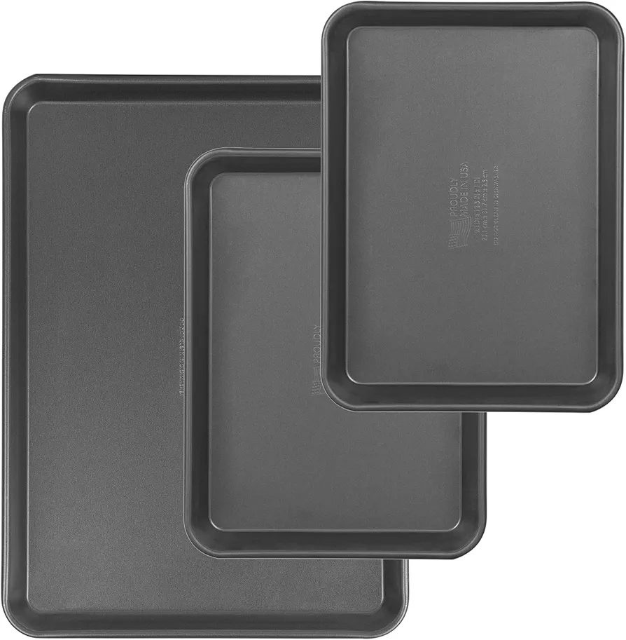 G & S Metal Products Company Signature Commercial Grade Nonstick Cookie Sheet Baking Pan, Set of 3, Gray