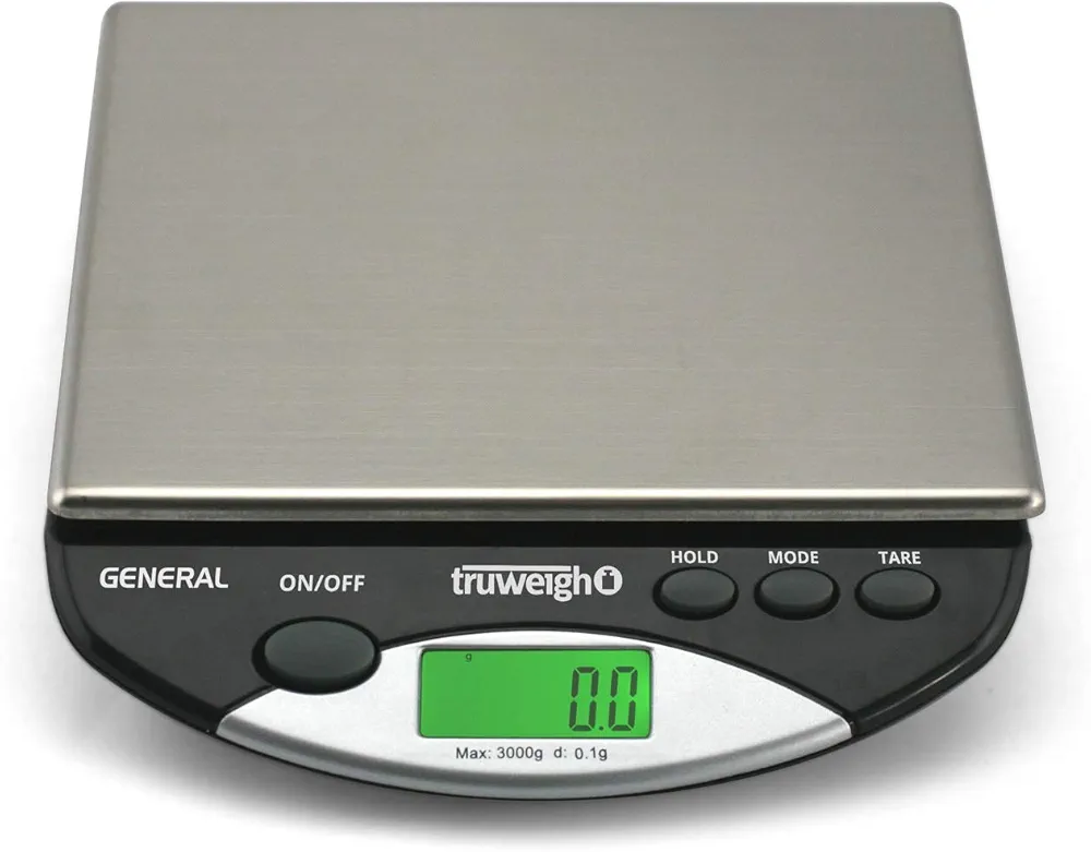 General Compact Bench Scale - (3000g X 0.1g - Black) - Digital Kitchen Scale - Shipping Scale - Large Kitchen Scale - Digital Postal Scale - Large Food Scale - Professional Digital Scale