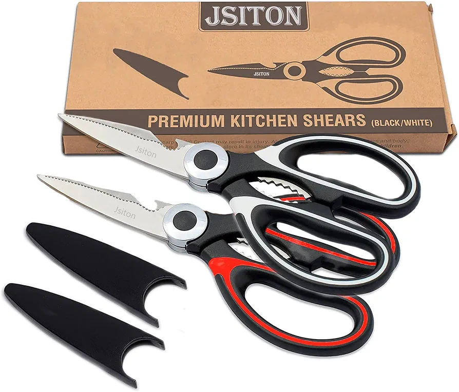 Ultra Sharp Premium Heavy Duty Kitchen Shears and Multi Purpose Scissors (Pack of 2,Black White & Black Red)