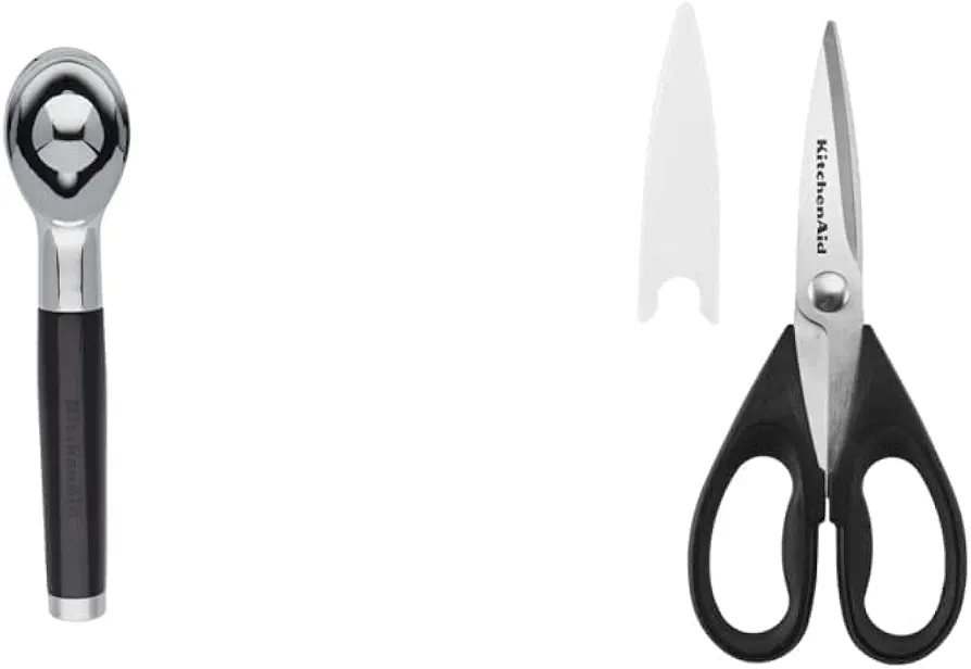KitchenAid Classic Ice Cream Scoop, One Size, Black 2 & All Purpose Shears with Protective Sheath, One Size, Black