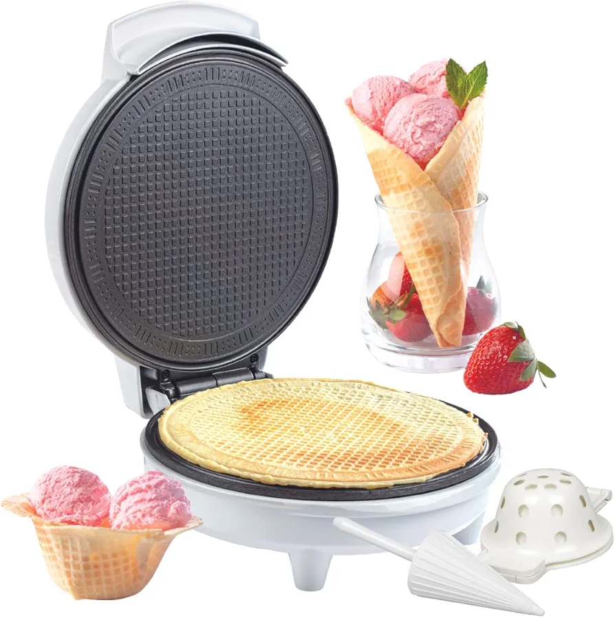 CucinaPro Waffle Cone and Bowl Maker for Homemade Ice Cream Cones - Includes Shaper Roller & Bowl Press - Electric Nonstick Waffler Iron Machine, Holiday Dessert Fun, Unique Xmas Gift Treat for Kids