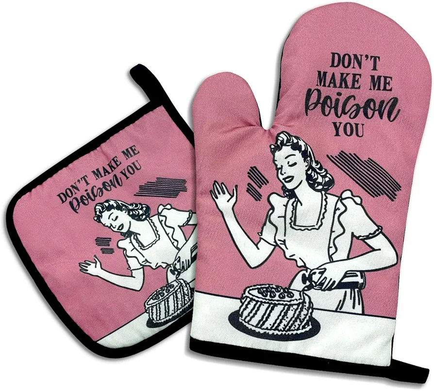 Don't Make Me Poison You,Funny Oven Mitts and Pot Holders,Silicone Non-Slip Oven Mitts,Kitchen Gift for Women,Bake Lover Gift,Chef Gift,Housewarming Gift Ideas