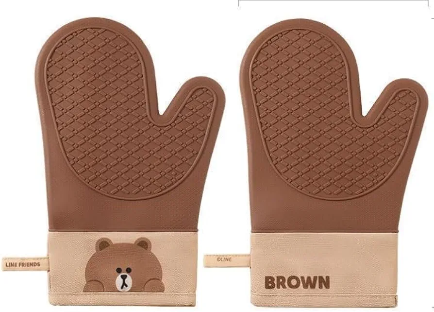 Oven Mitts, Baking Supplies, Soft Silicone Oven Mitt Set, Pot Holders and Oven Mitts, 7"x11", Small Bear Style 2 Count
