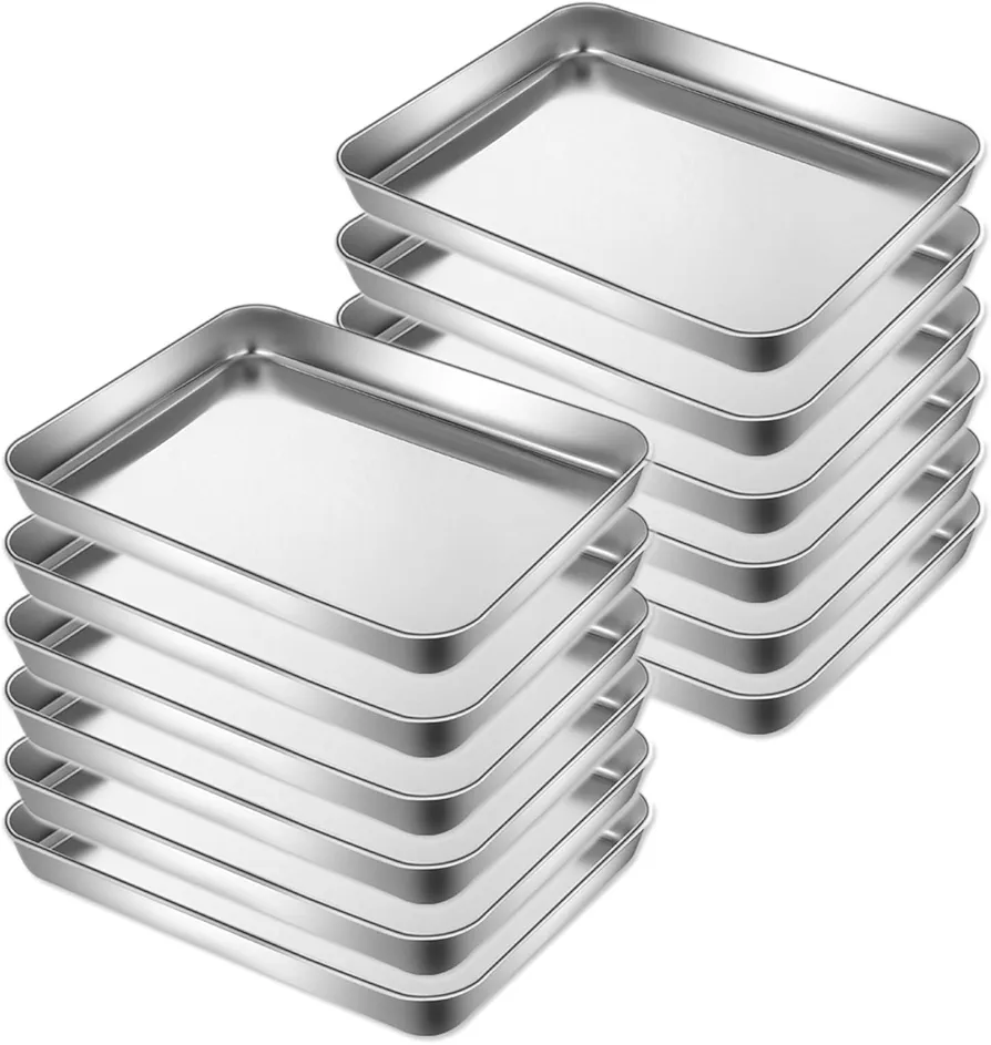 12 Pcs Stainless Steel Baking Sheet Pan Set, Stainless Steel Baking Tray Cookie Sheet Baking Pan Metal Baking Pan Oven Tray Cake Toaster for Baking,Dishwasher Safe, 9 x 7 x 1 Inch