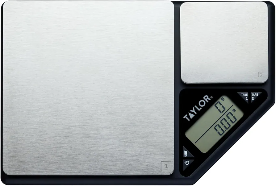 Taylor KitchenCraft Digital Kitchen Scale Dual Platform, Pro Professional Standard, Precision Accuracy and Tare Function, Brushed Stainless Steel, 5kg Capacity Black/Silver