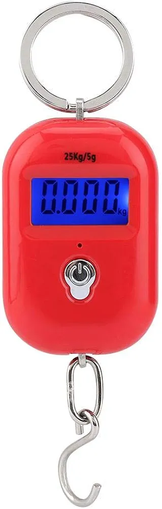 Mini Electronic Scale, Fish Weighing Scales Red Portable 25Kg/5G Hanging Scale Digital Pocket Key Chain Weight Hook Kitchen Food Weight Gauge Measuring Tools with Backlight for Home Farm Market