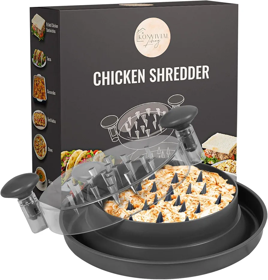 Chicken Shredder Large Chicken Breast Shredder Tool Twist, Meat Shredder with Transparent Lid, Anti-Slip Strip, Ergonomic Handle, Dish Washer Safe, BPA Free, Heat Resistant